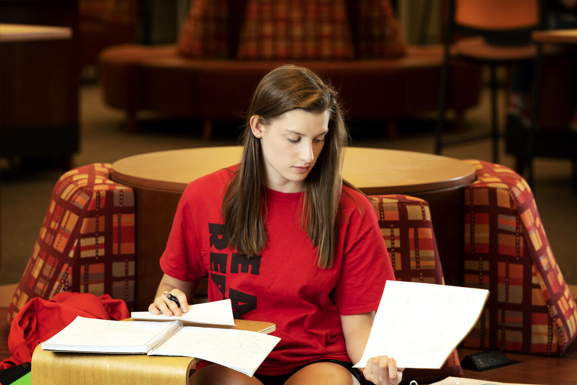 Woman studying with notes
