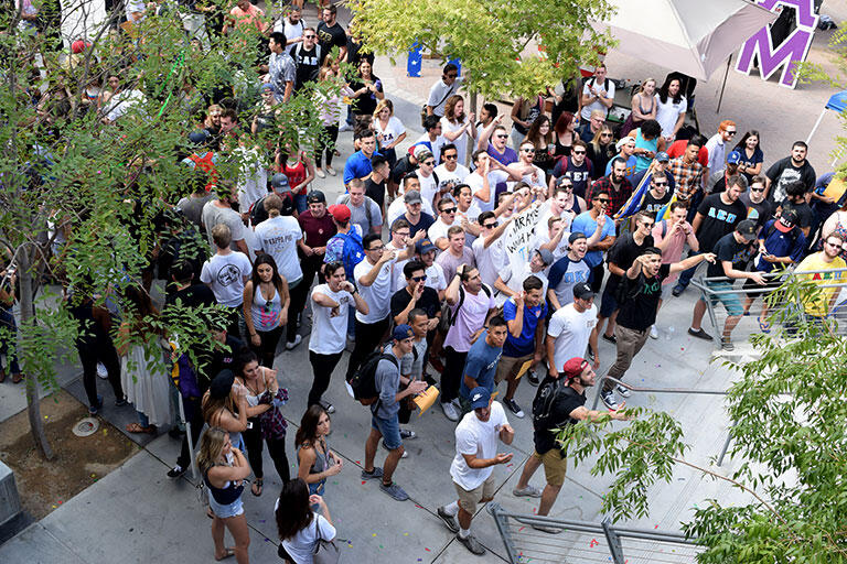 Students on a guided walking tour of the campus