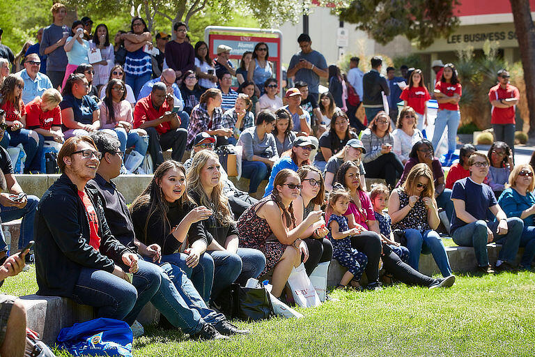 Students gather at courtyard