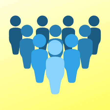 10 indistinguishable people arranged into an inverted pyramid.