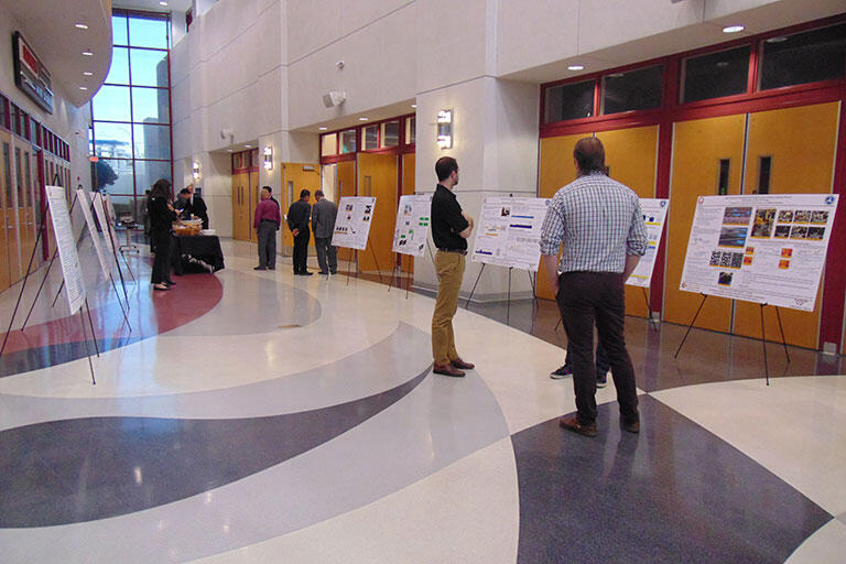 People looking at different posters