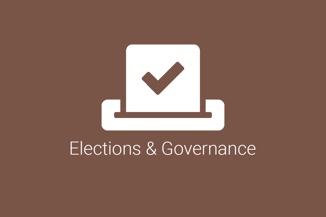 Elections ballot icon with a large check mark and the words Elections and Governance under it
