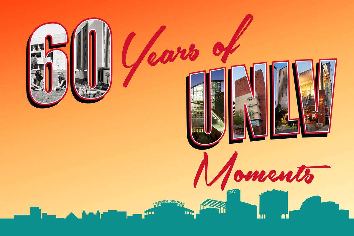 postcard-style illustration of unlv's 60th anniversary
