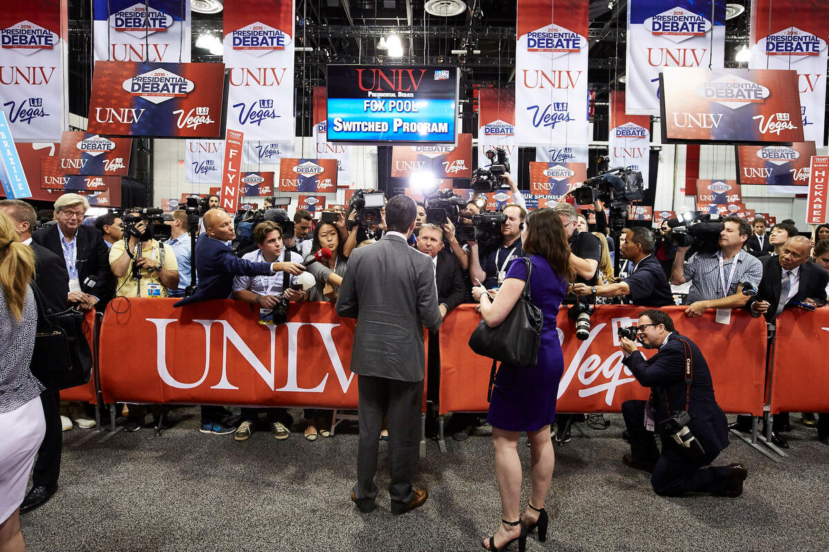 Media and reporters at a Presidential Debate event.