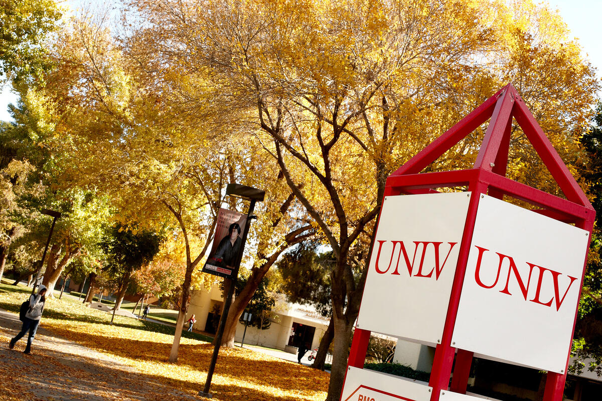 UNLV signage and yellow trees