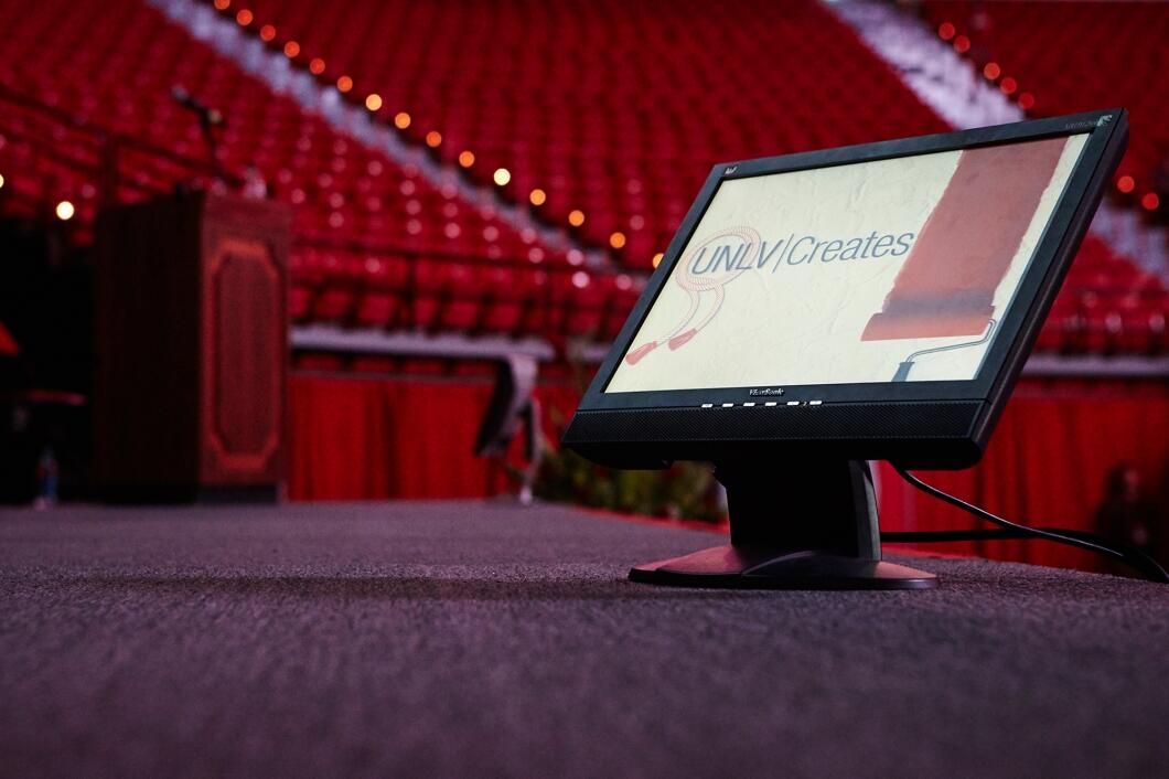 teleprompter reads u.n.l.v. creates