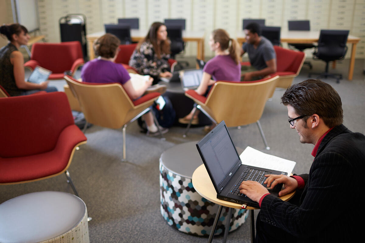 student work in the library