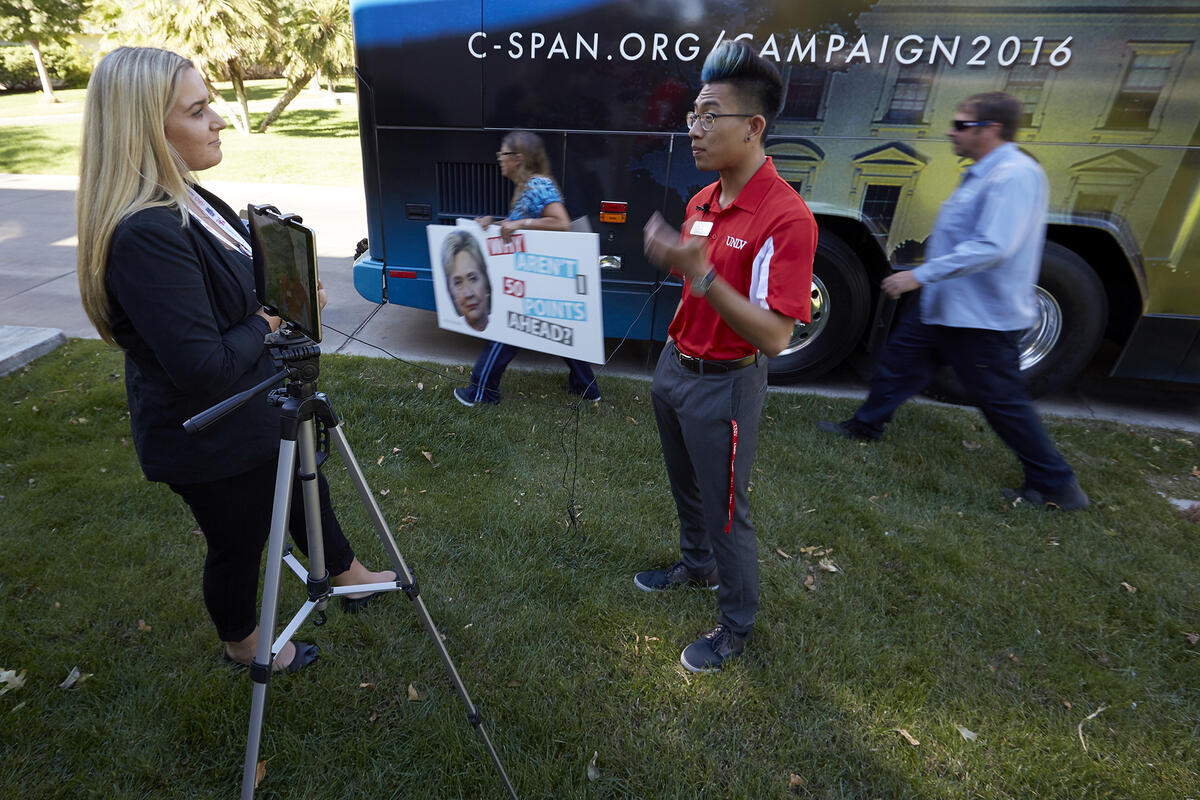 Nadia Basich conducts an interview