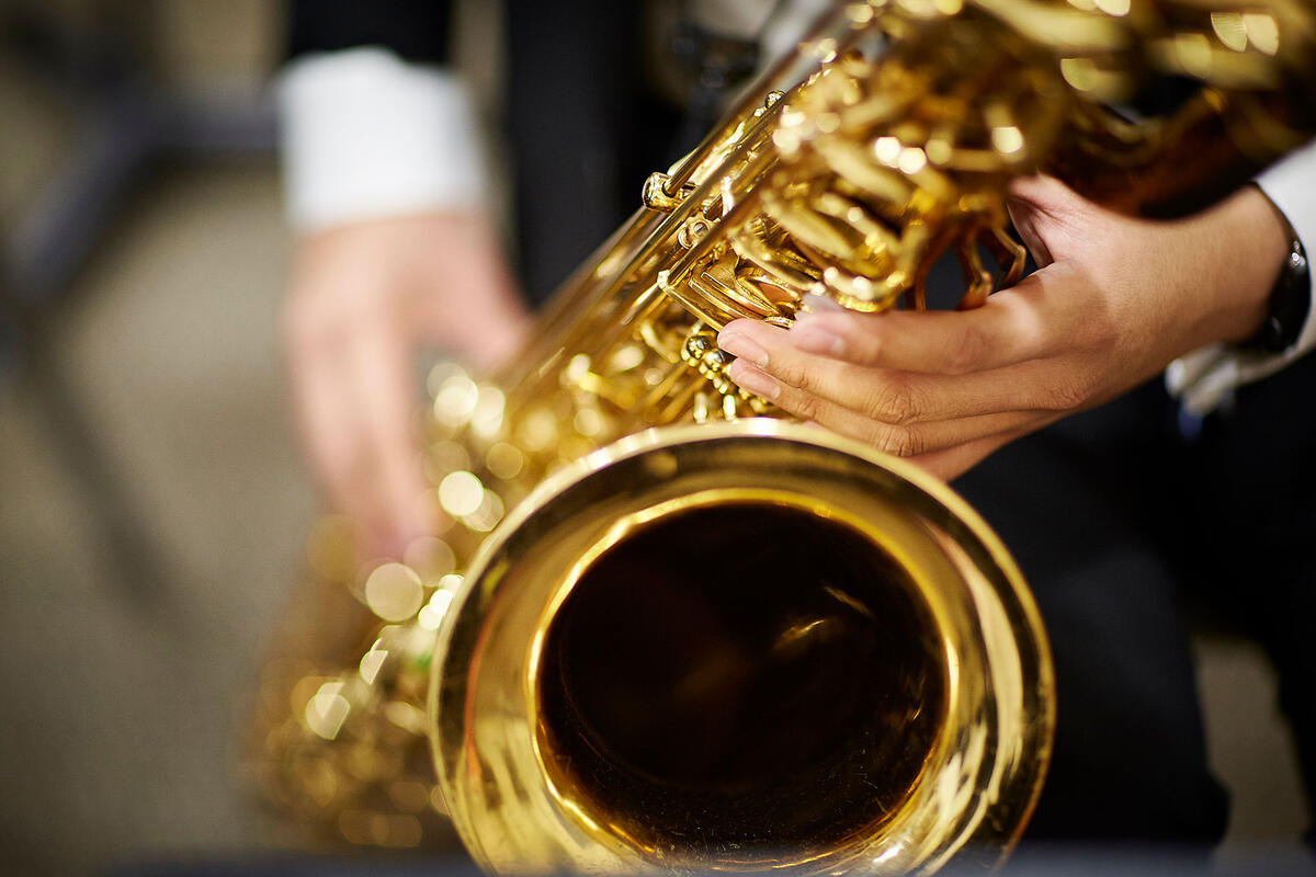 Closeup of a saxophone