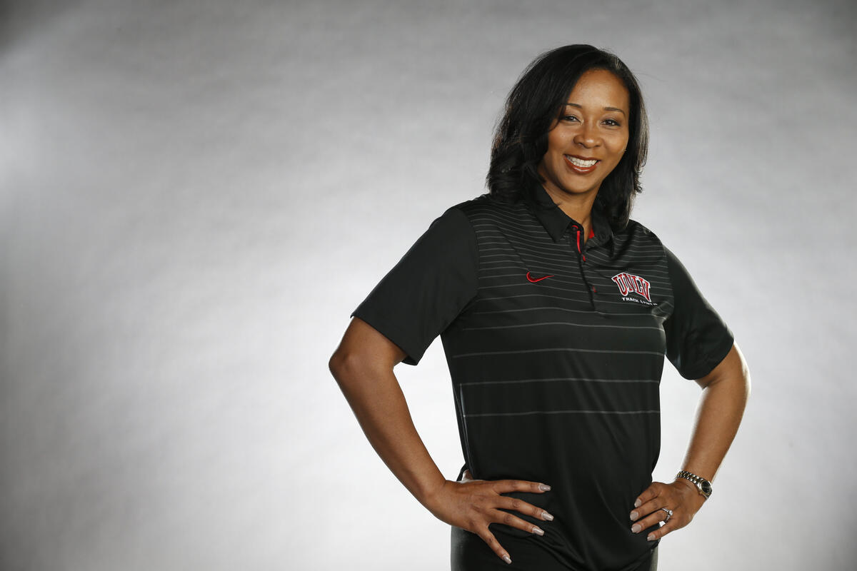 coach in UNLV track team shirt