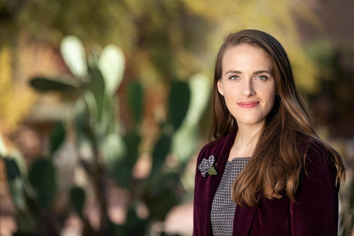Makayla Palmer poses in the Xeric Garden on UNLV's campus.