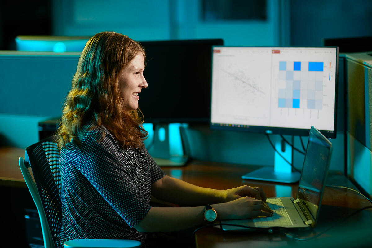 Sophia Quinton working at her computer.