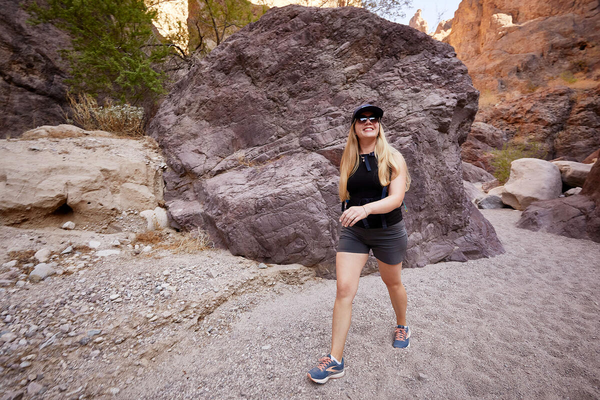 Melissa Bowles-Terry, Director of UNLV Faculty Center, hiking in a canyon.