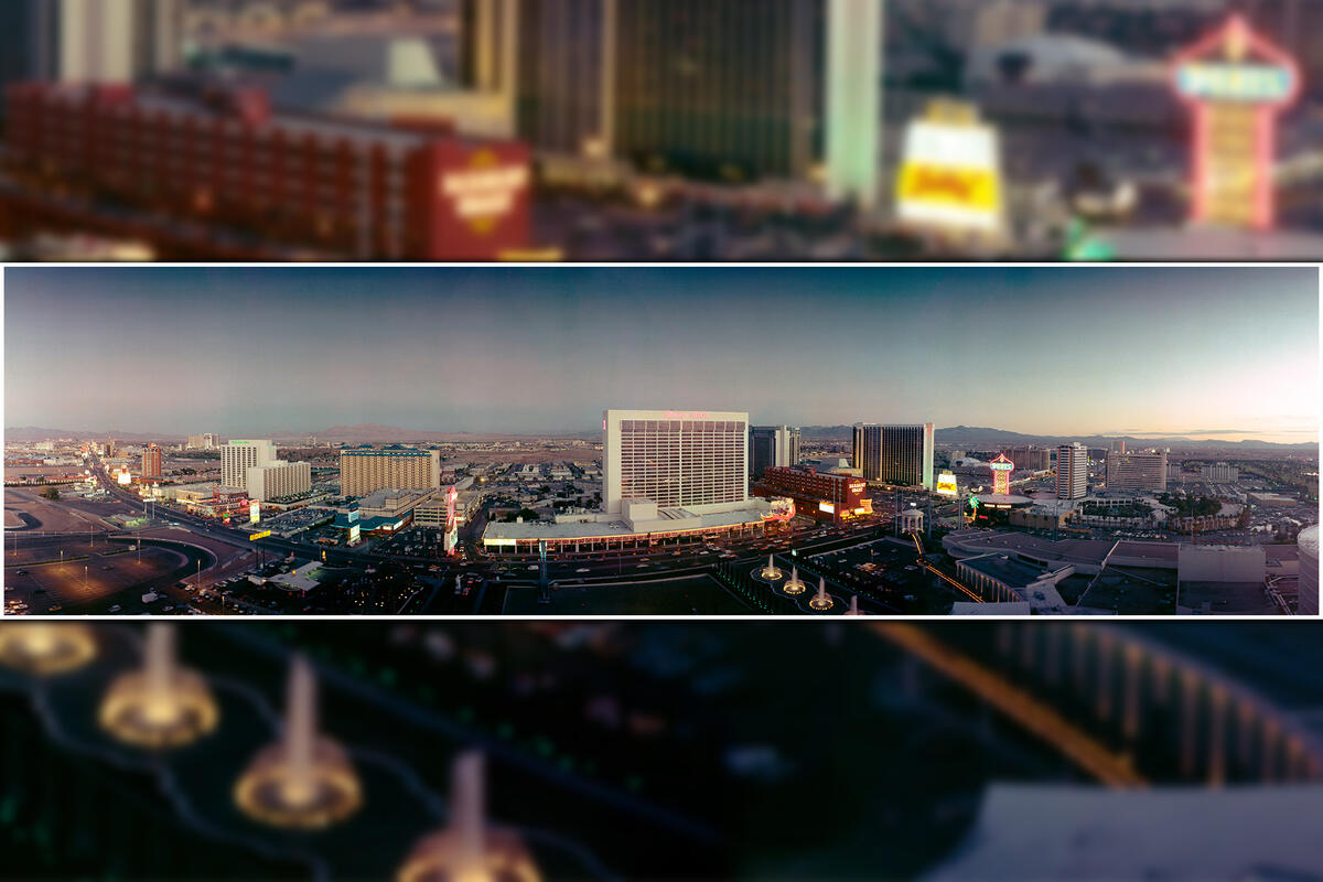 A panoramic view of the Las Vegas Strip in the early 1980s.