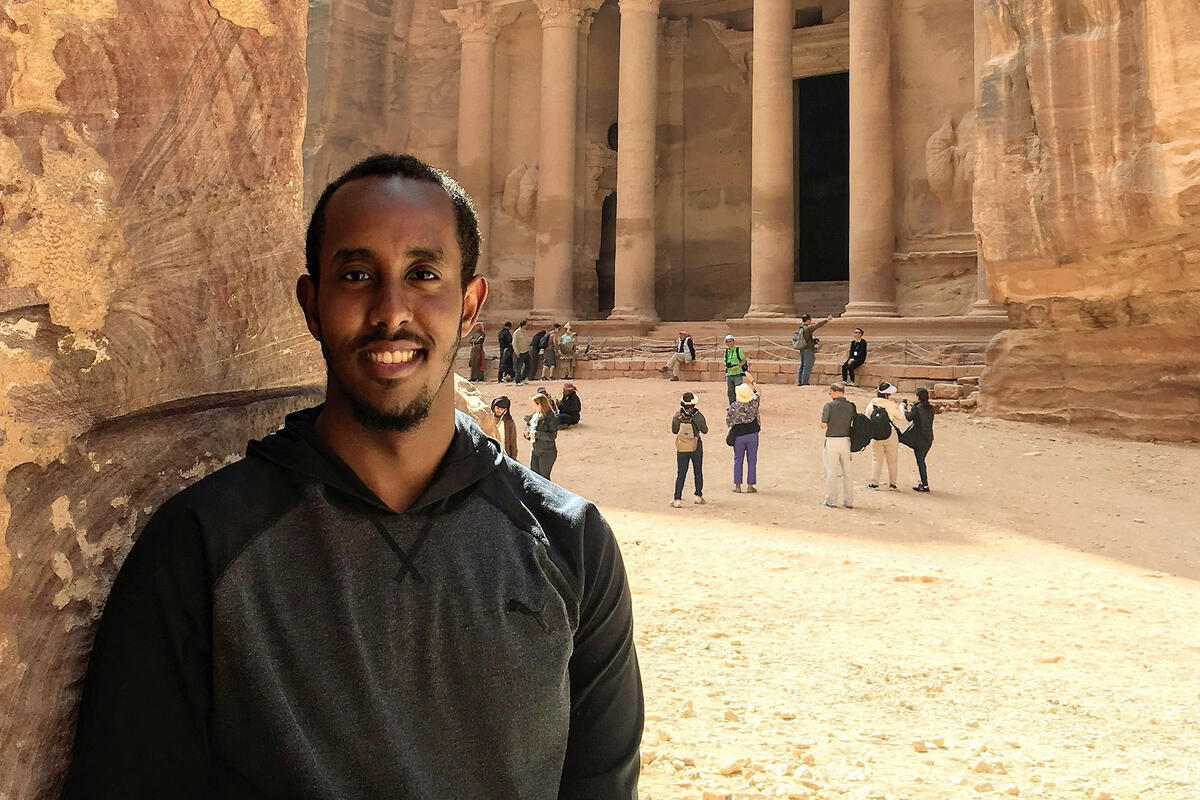 man in front of Petra in Jordan