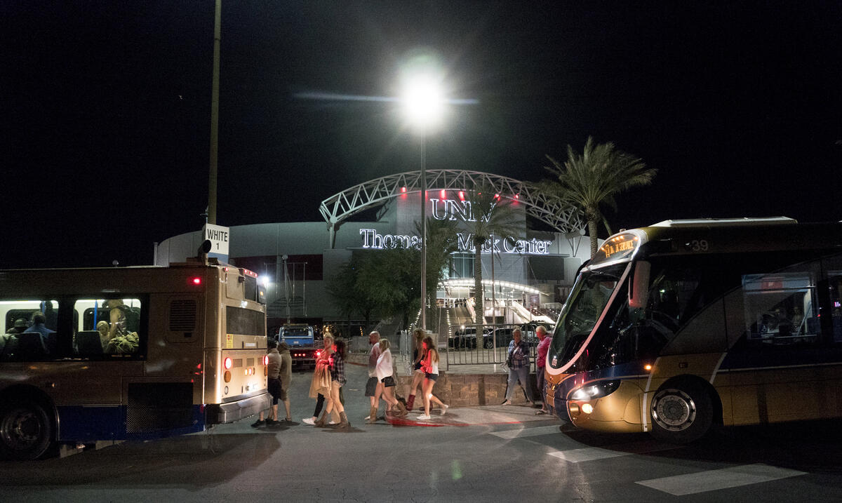 Victims of the Route 91 attack load onto buses