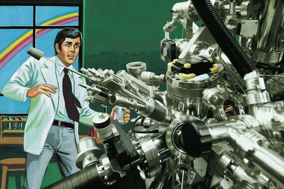 A scientist recoils from The Machine. (Illustration by Chris Jones)