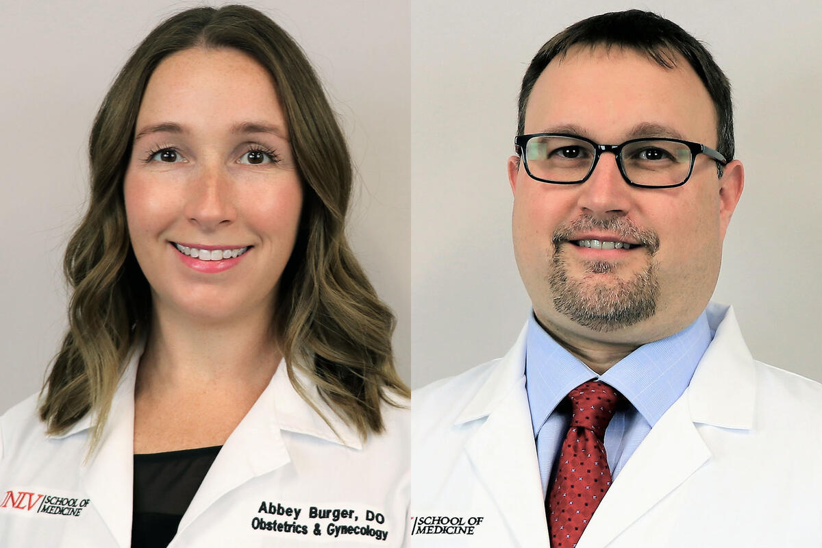 two headshots side by side of a woman and man