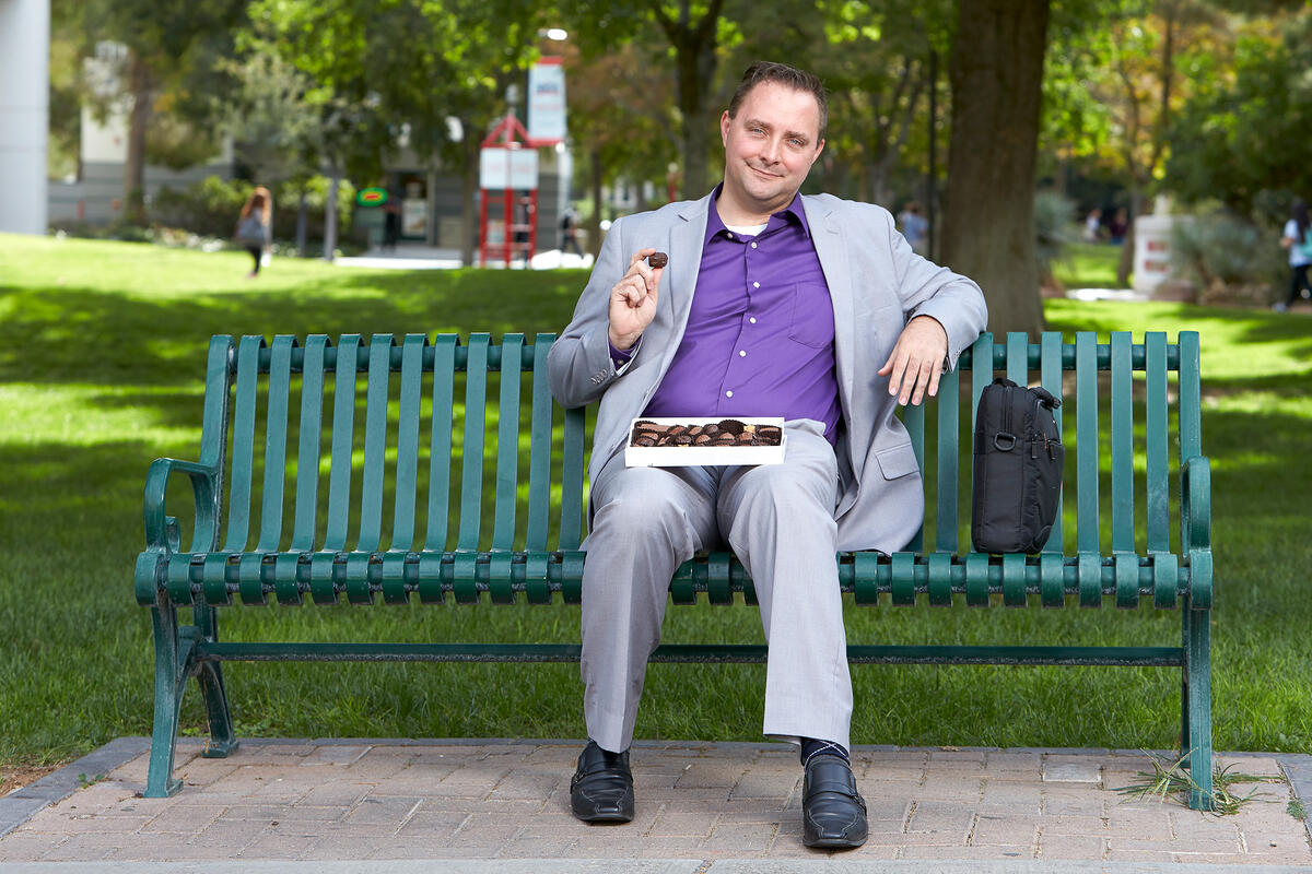 David Sinclair sits on bench