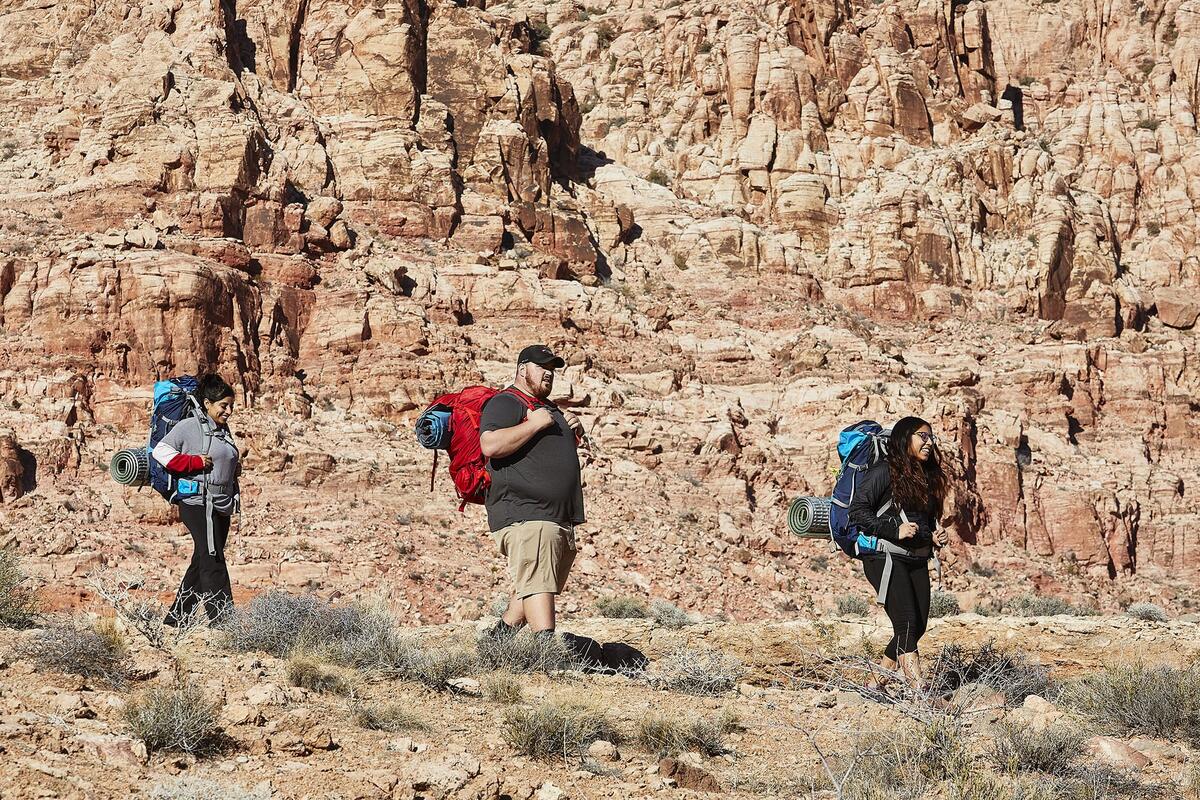 Hikers with their backcountry backpacks and equipment.