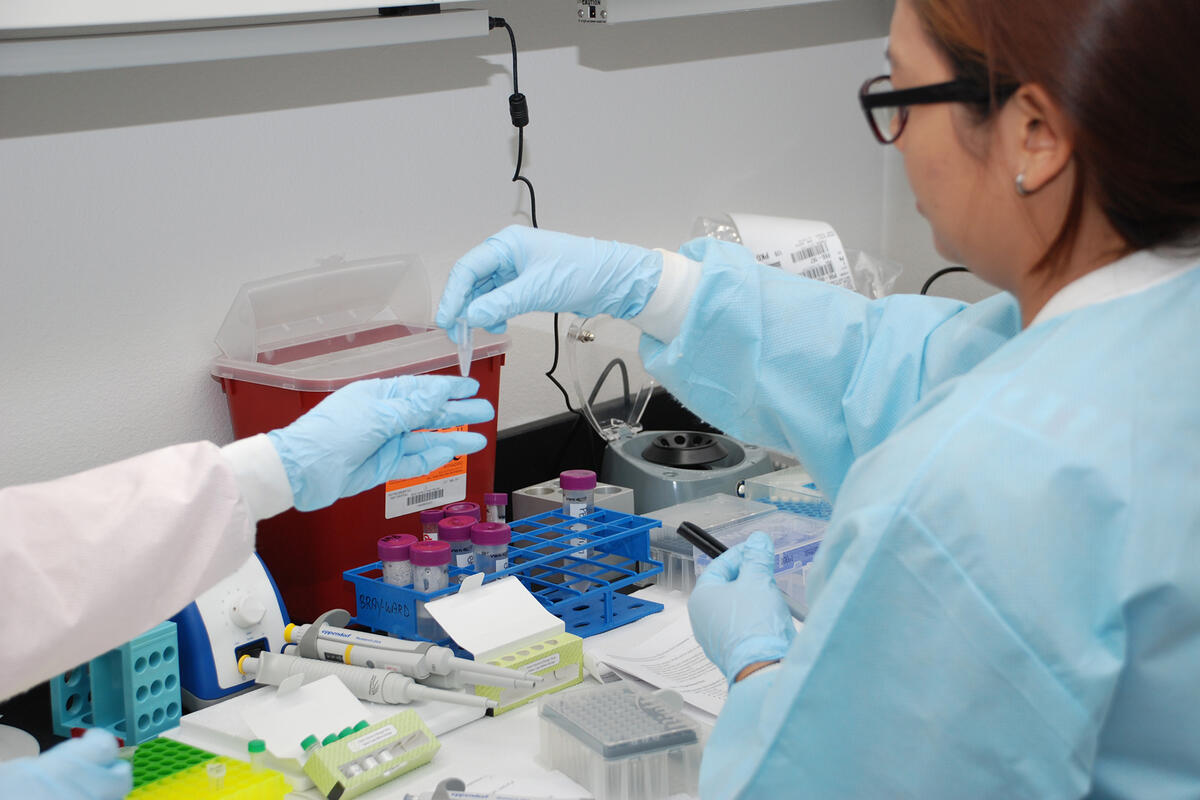 Researcher at work with testtubes