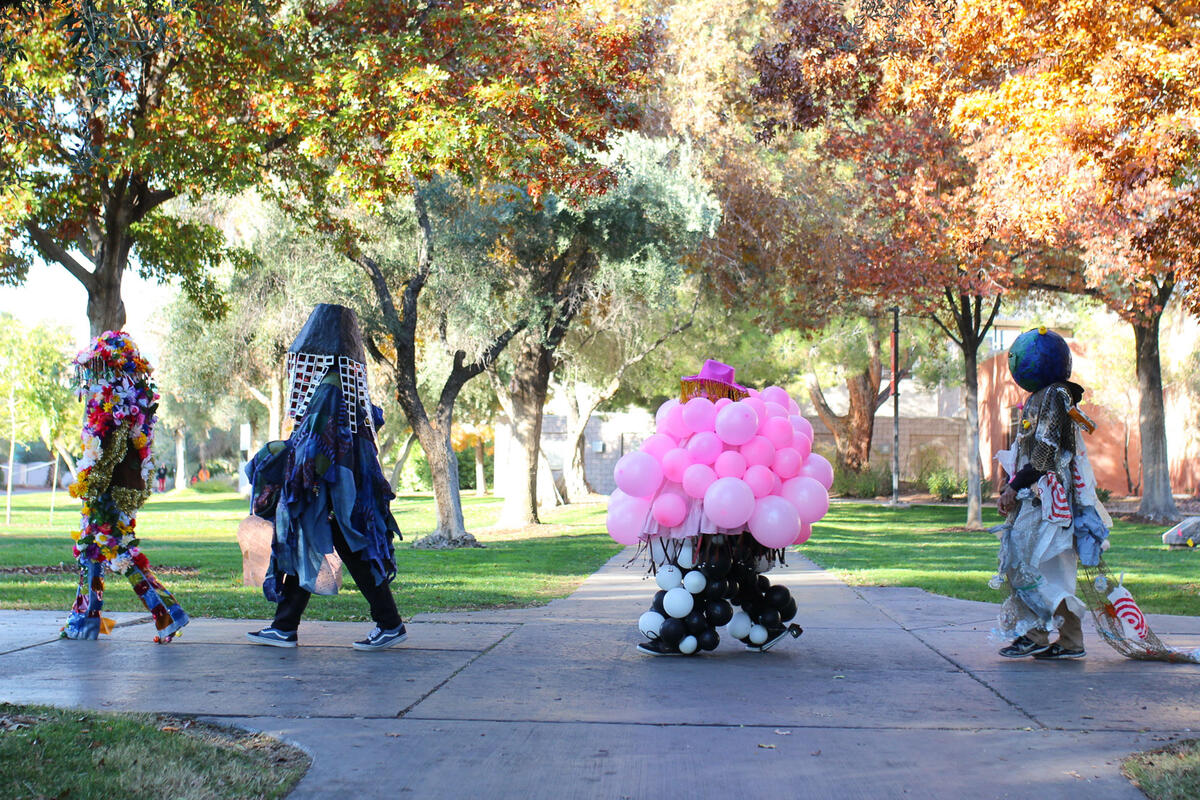 Students in avant-garde fashion strut around campus