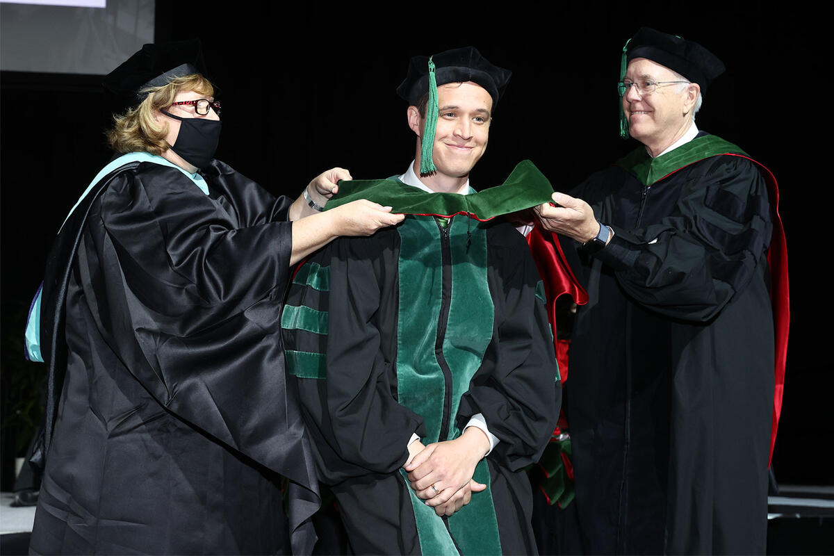 Graduate medical student, Brian Davis, during the commencement ceremony