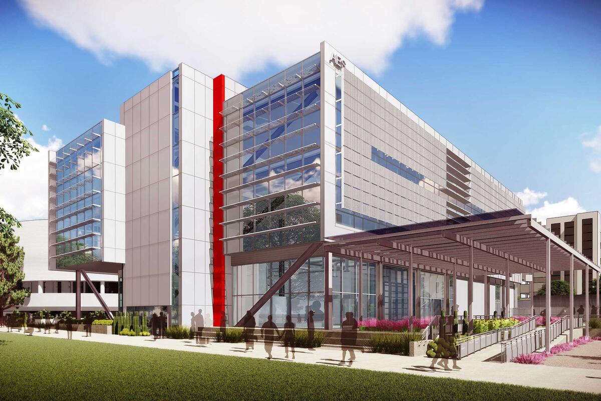 Rendering of the exterior of the new A-E-S building at U-N-L-V