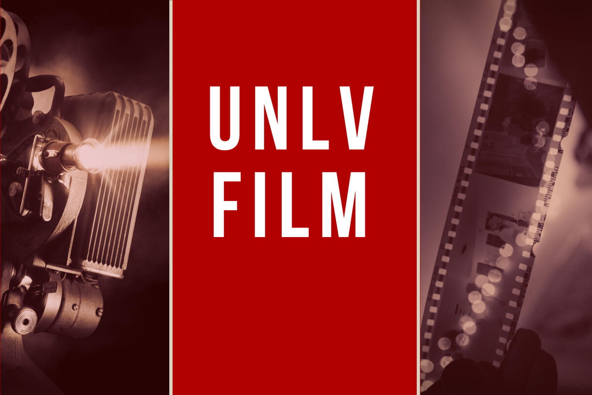 Film projector and filmstrip with words U-N-L-V Film