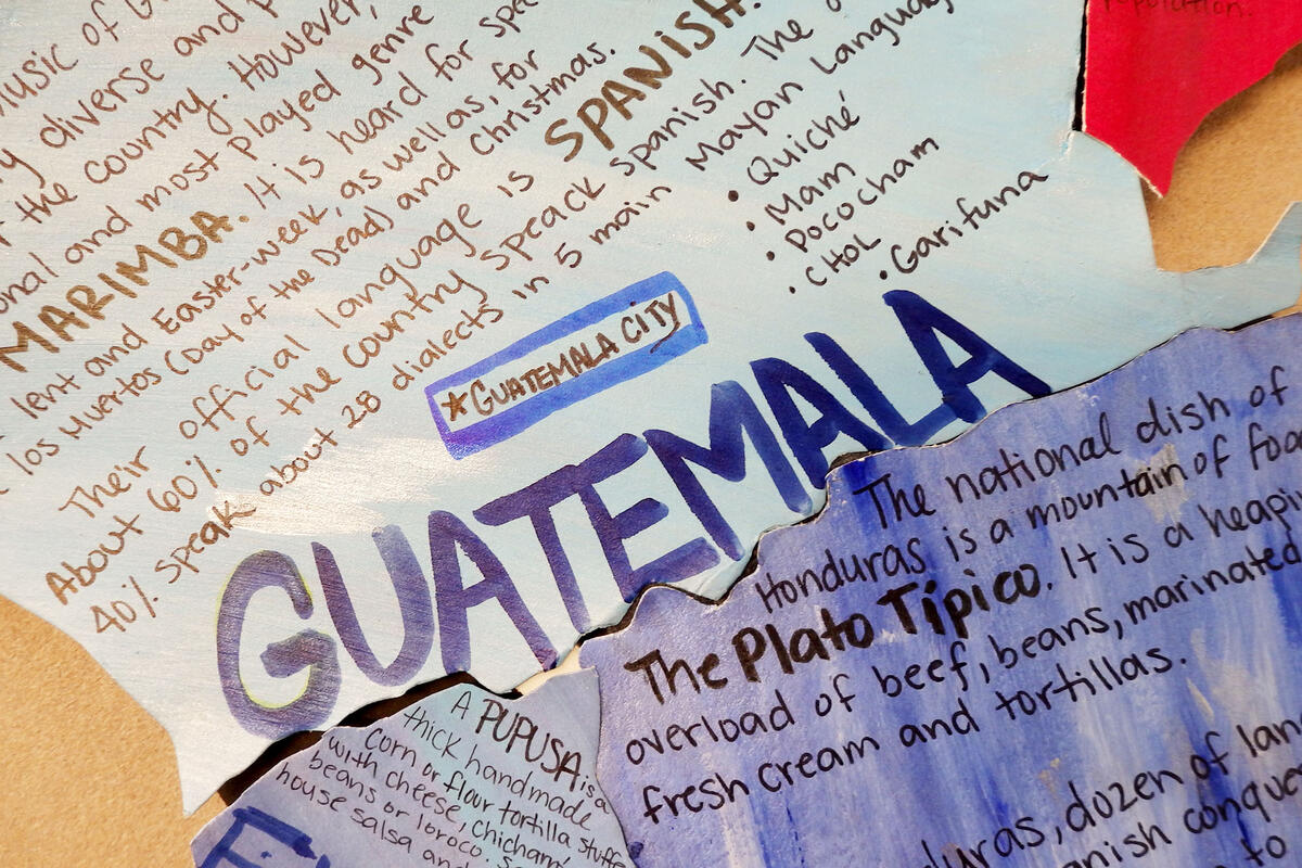 Handwritten collage of different facts related to Guatemala