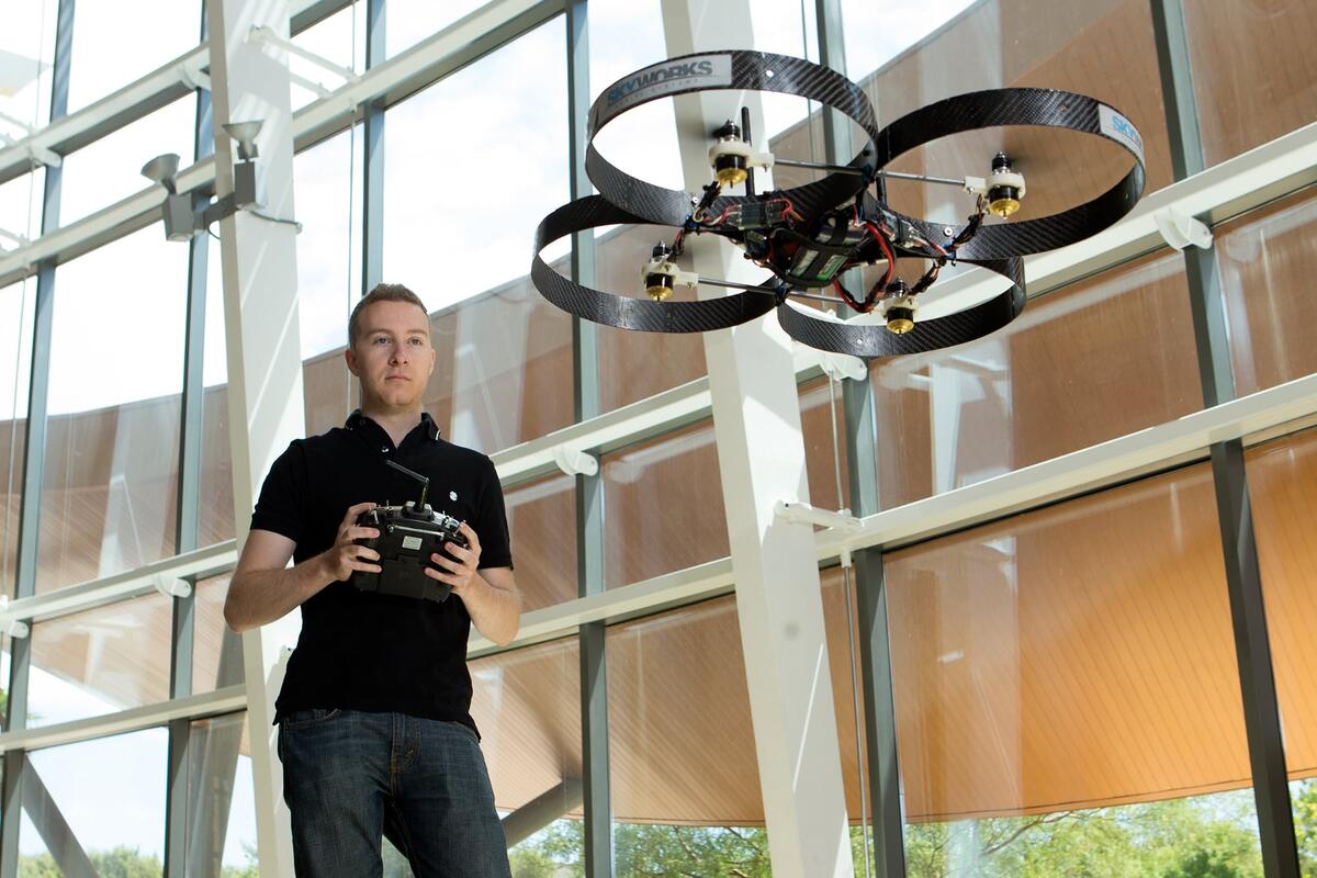 Male student with a drone