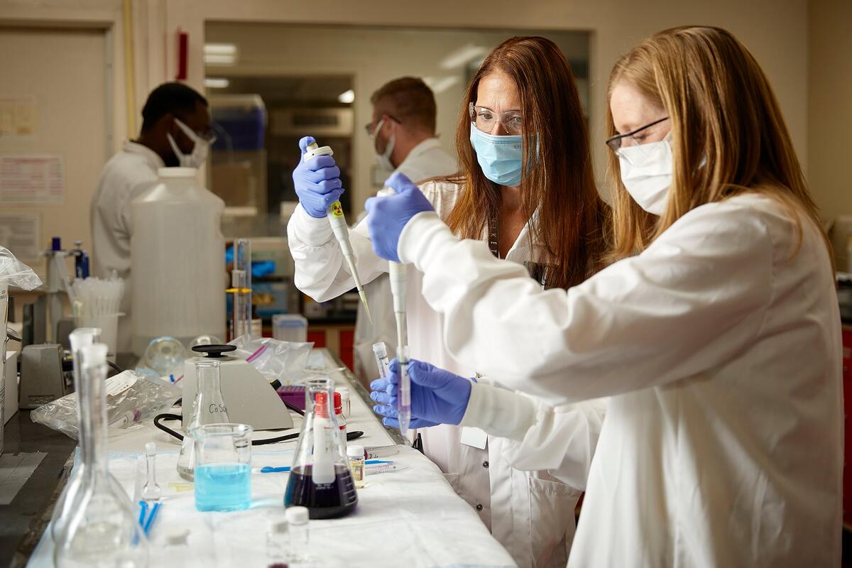 Students working in a lab with biological materials.