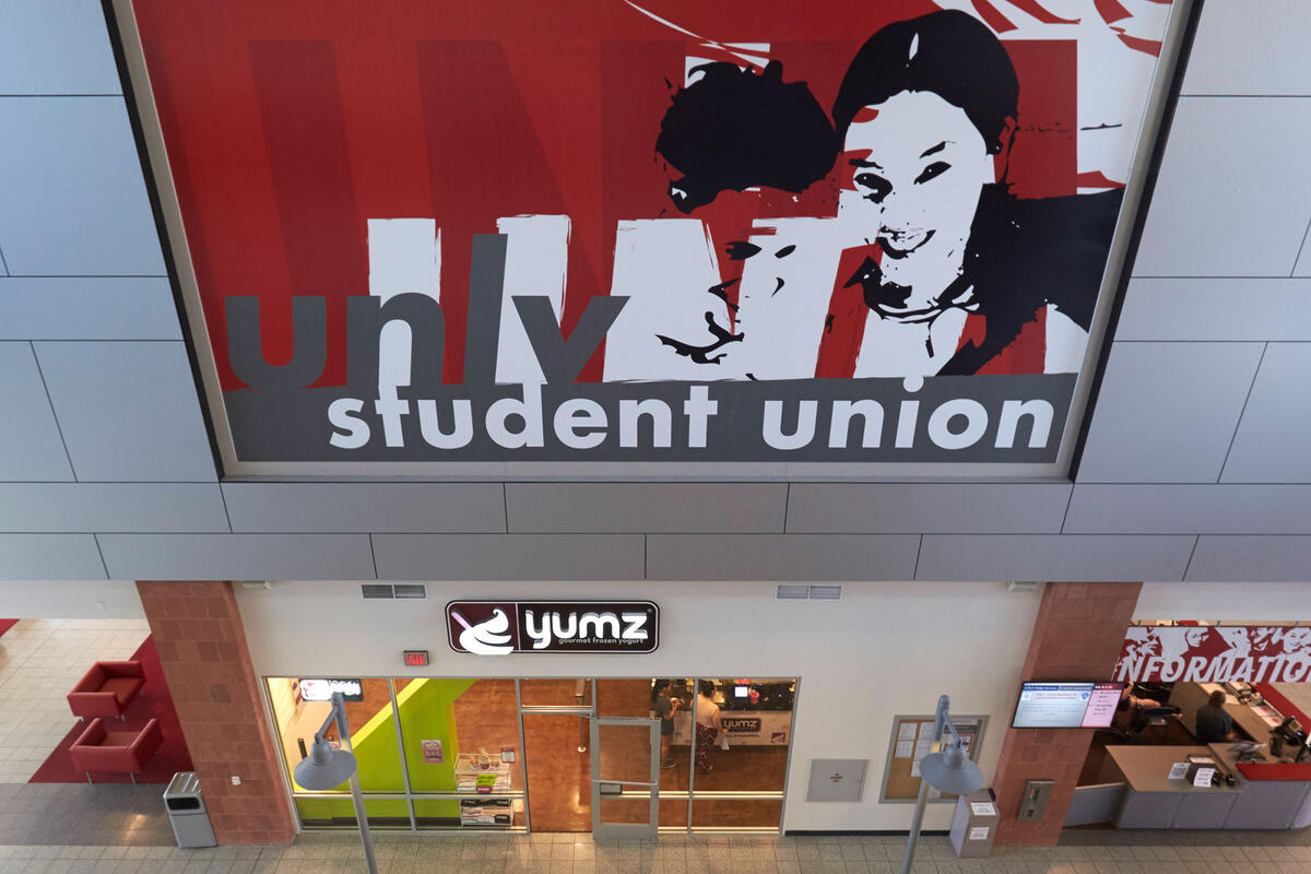 A top view of the Student Union sign