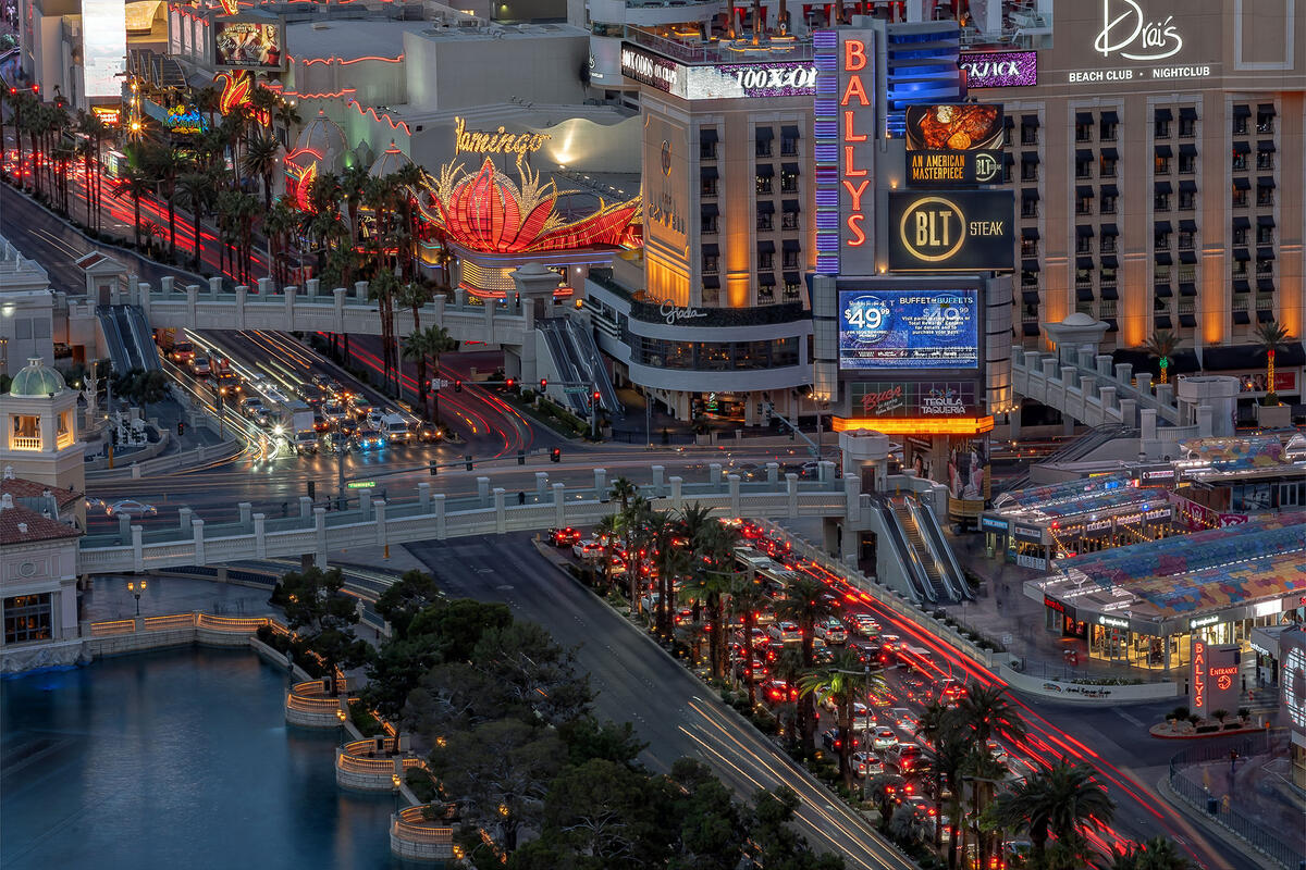 Traffic near the Bellagio Resort and Casino, Las Vegas, NV