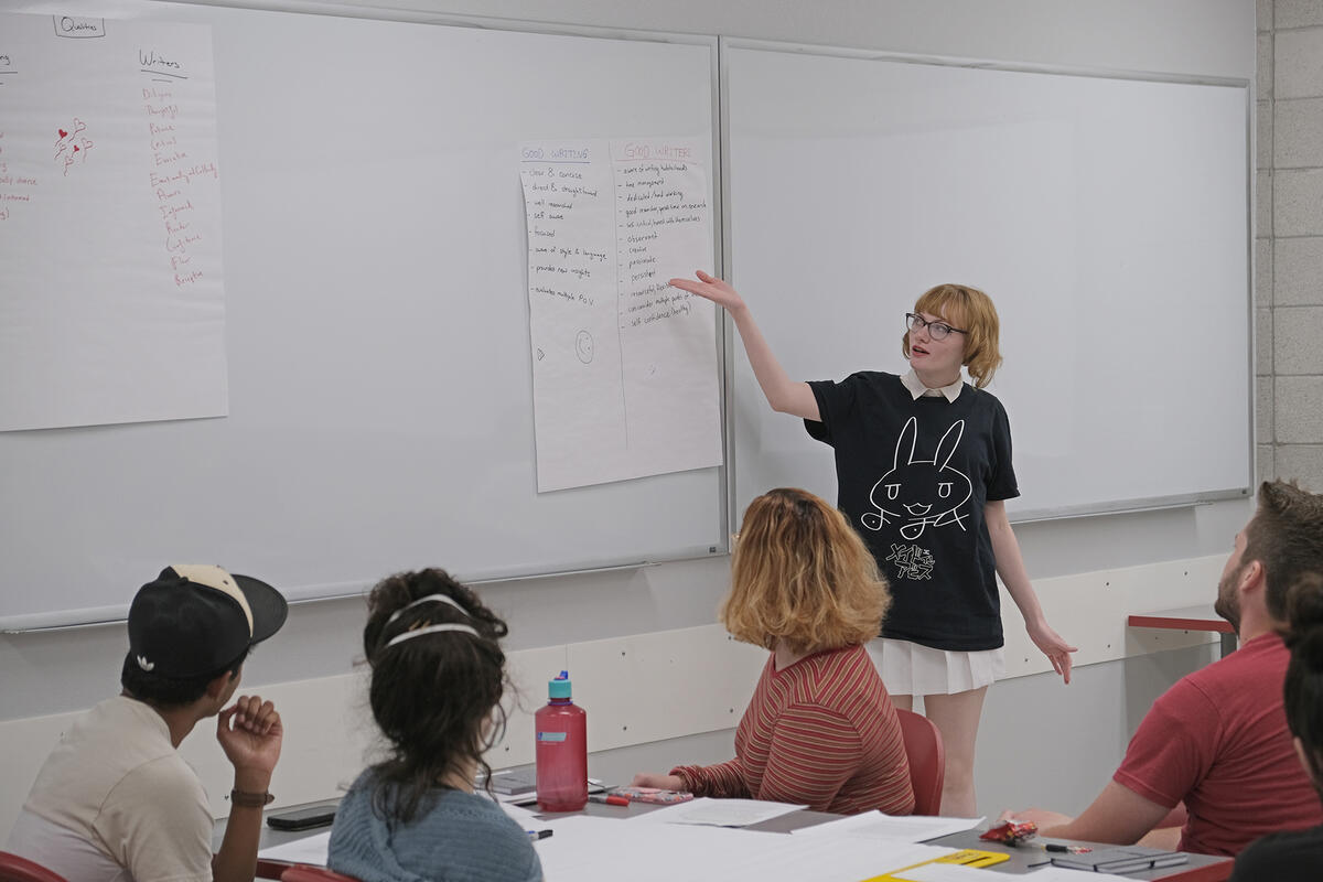 Person leading a writing workshop 