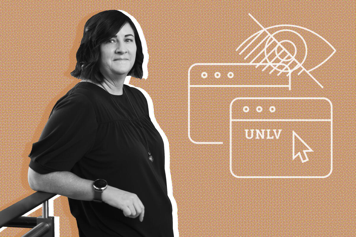 photo illustration of woman leaning against rail