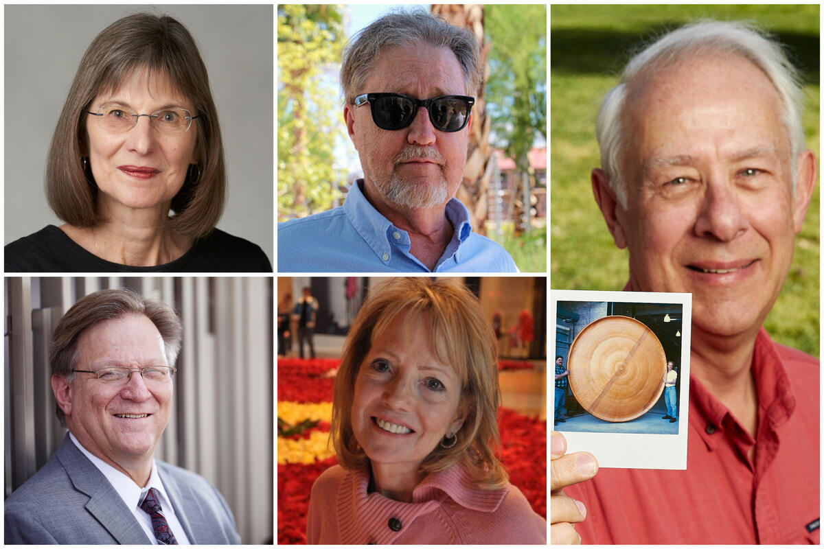 collage of five people: two women and 3 men