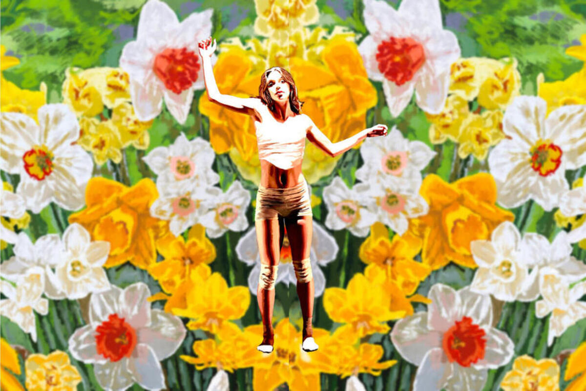 digital illustration with woman surrounded by flowers