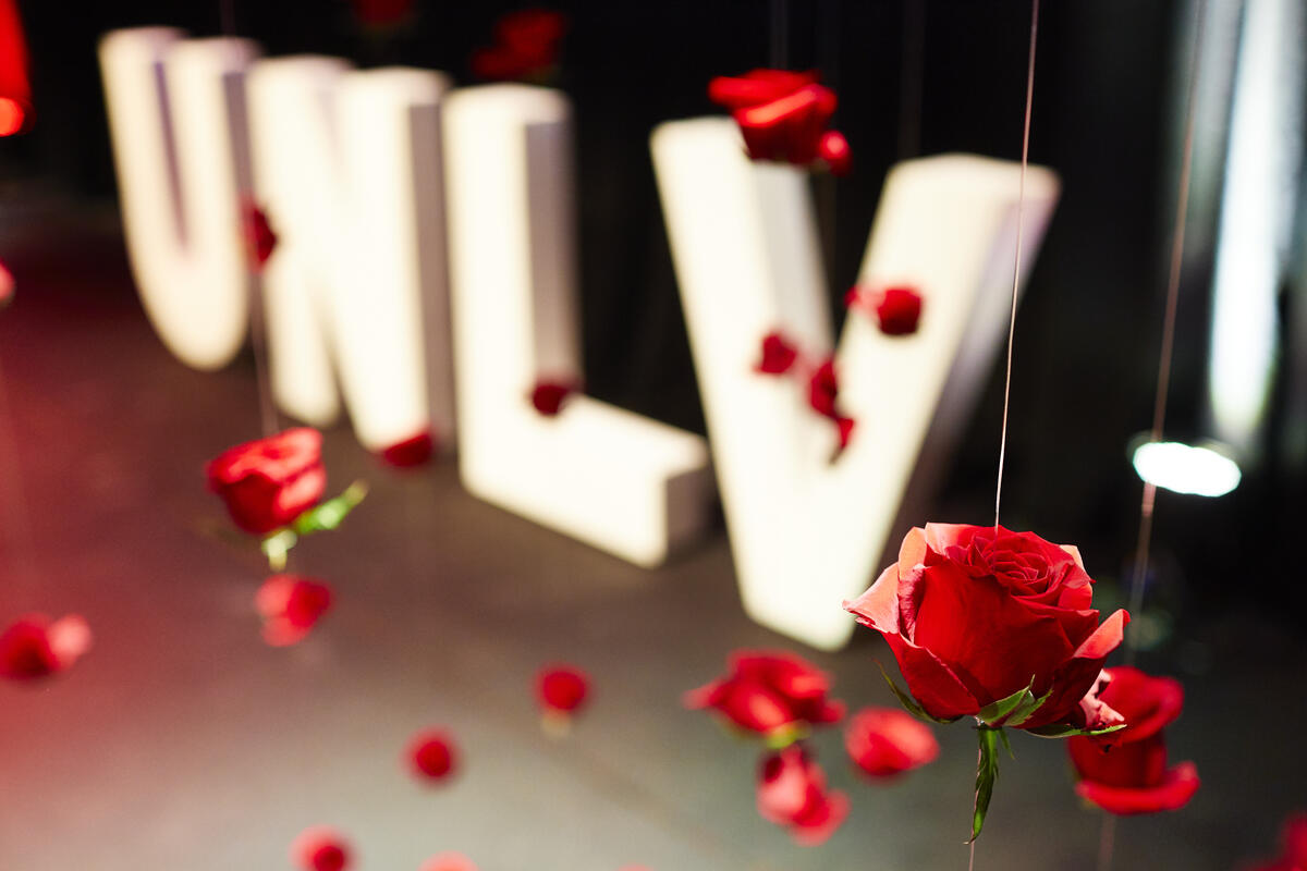 UNLV letters surrounded by roses