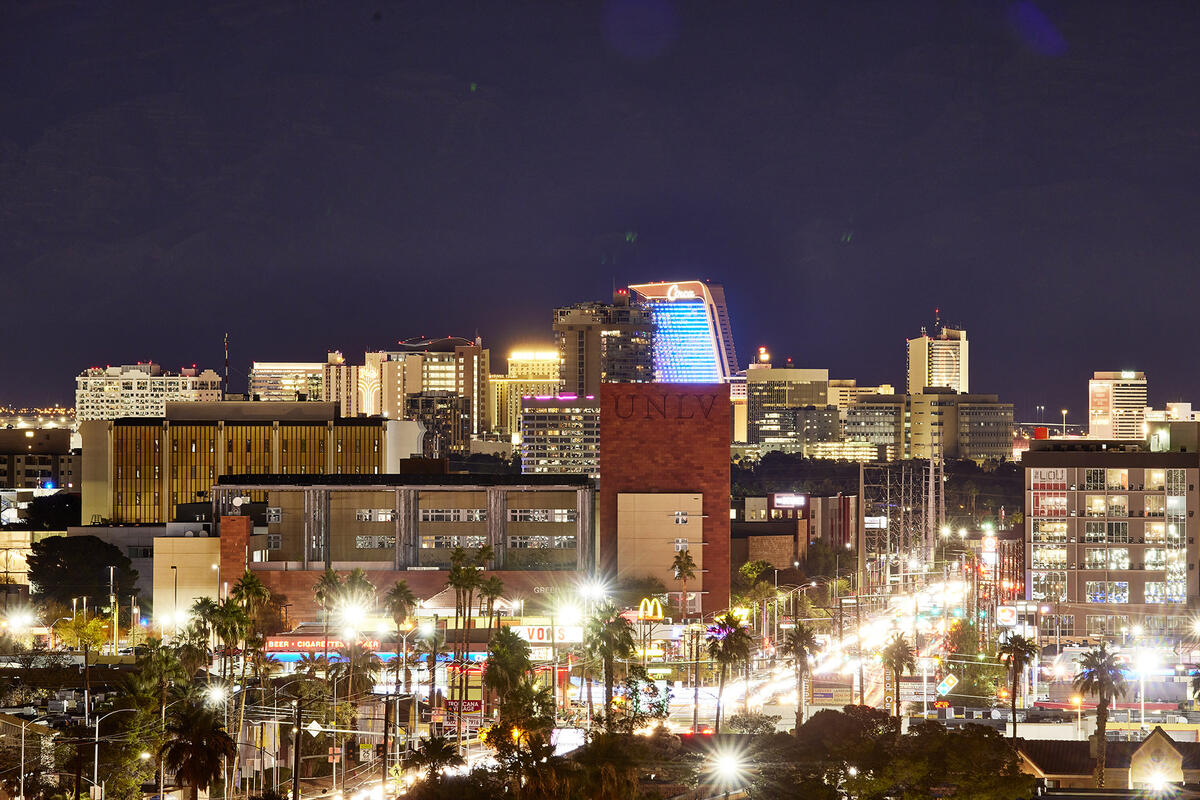 Picture of Greenspun Hall at night