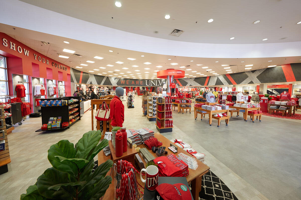 A panoramic shot of the interior of the UNLV Bookstore