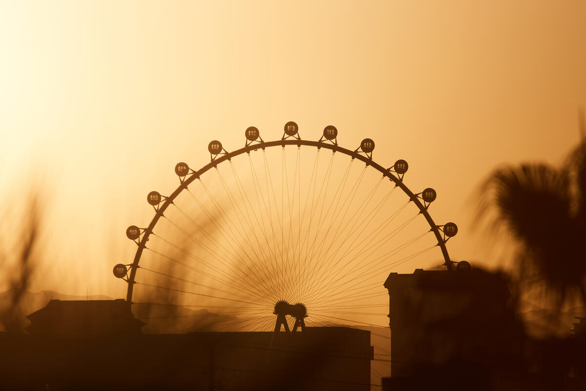view of a large ferris wheel at dusk 