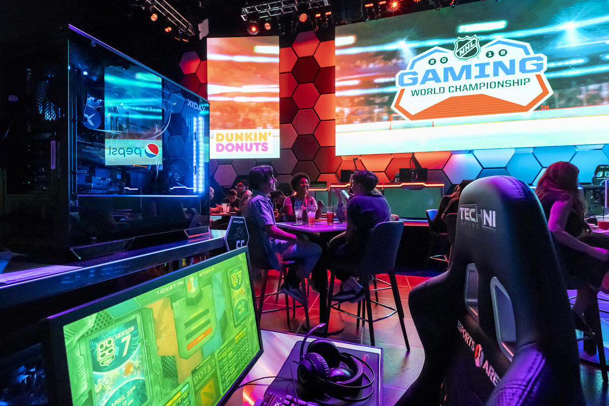 A wide shot of the inside of the gaming room