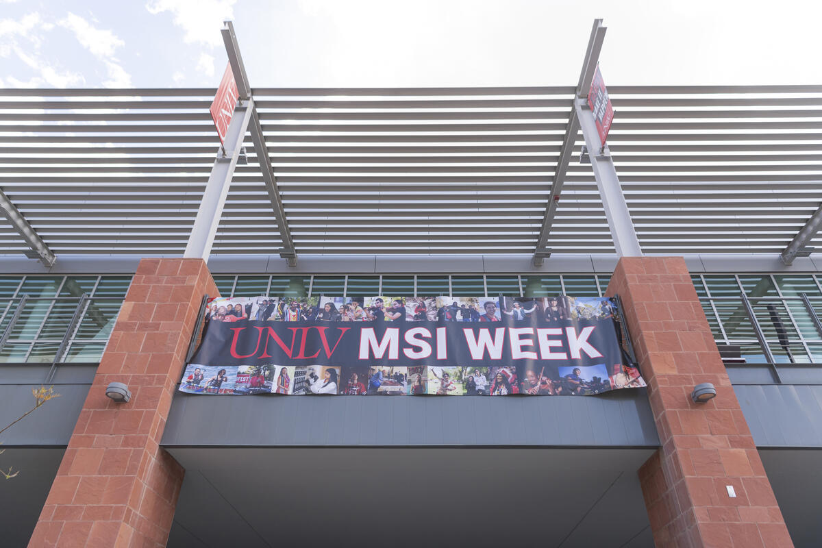 A banner filled with photos of diverse people with the words "UNLV MSI Week"