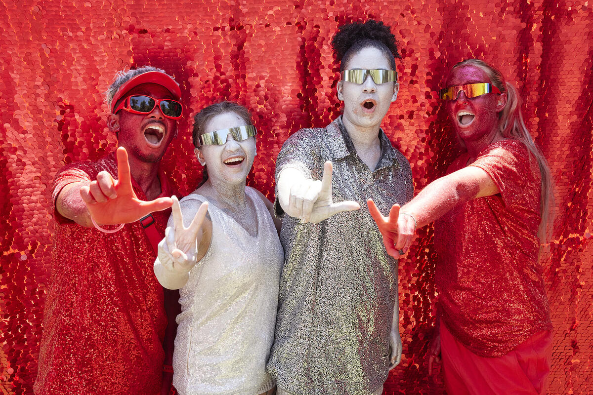 Four people red and gray glitter