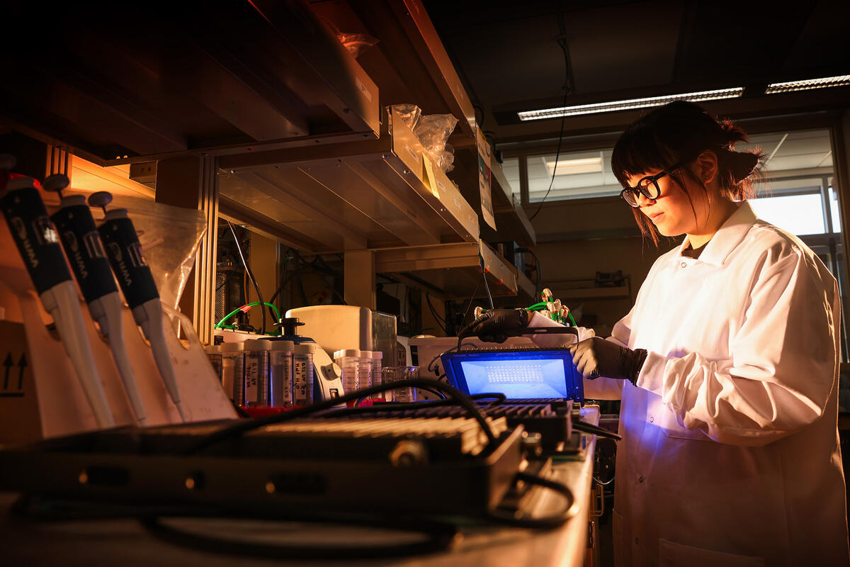 A student inside a lab