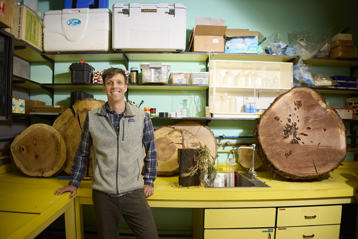 Photo of Drew Peltier in a lab