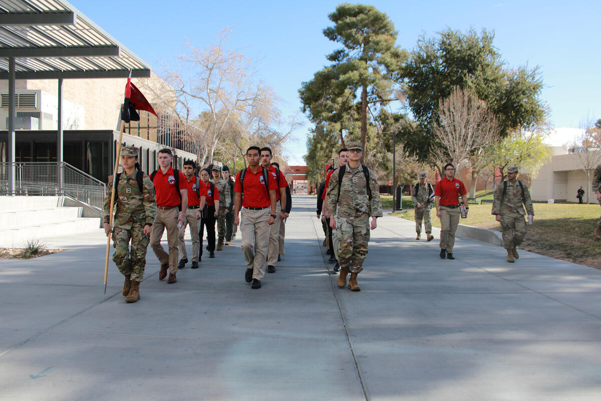 AFROTC recruits marching in line.
