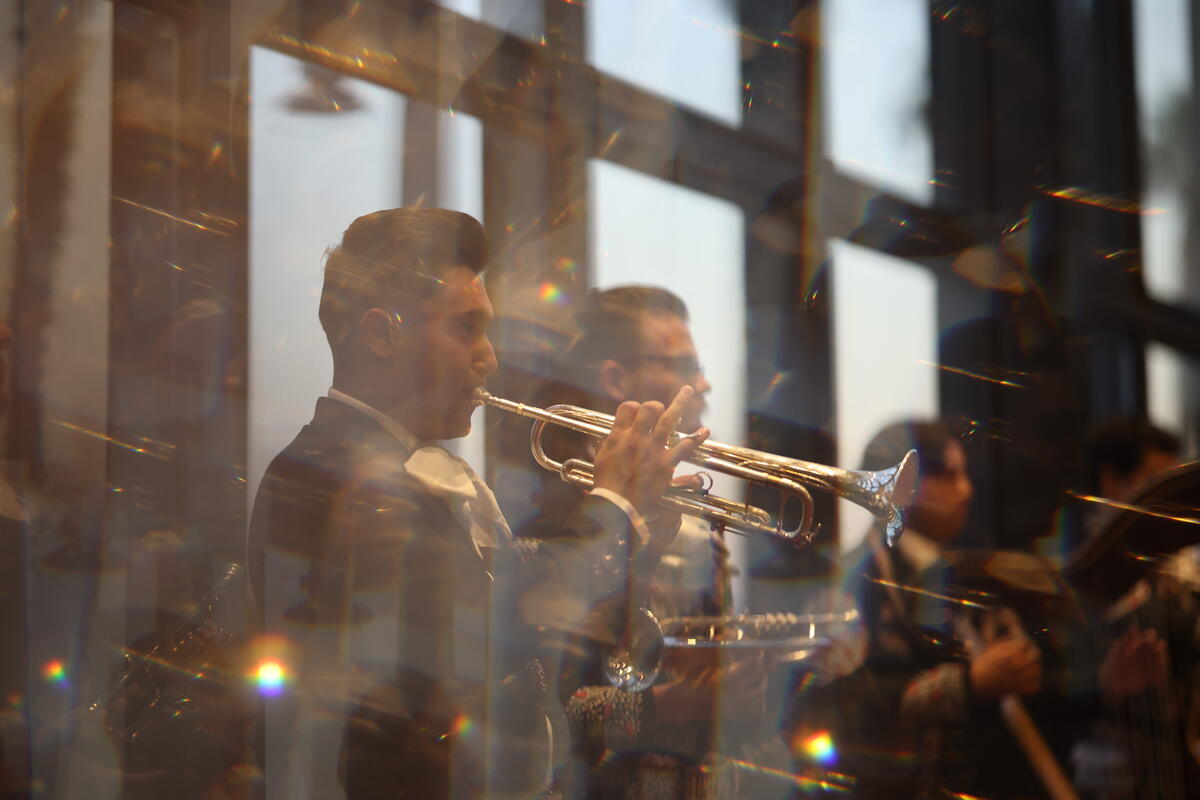 Refractive photo of a trumpet player