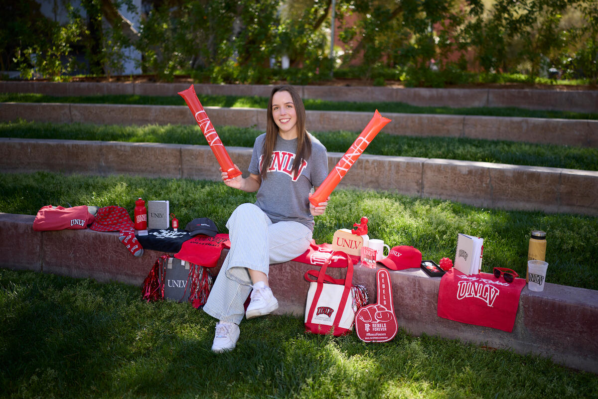 Emily Kientzel surrounded by Rebel swag